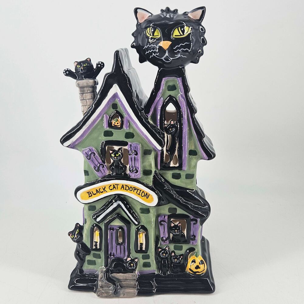 Blue Sky Clayworks Black Cat Adoption House Halloween Luminary votive holder
